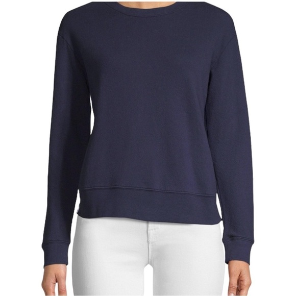 JOIE Devra Eyelet Ruffle Long Sleeve Sweatshirts in Navy/White Size Small - Picture 4 of 7